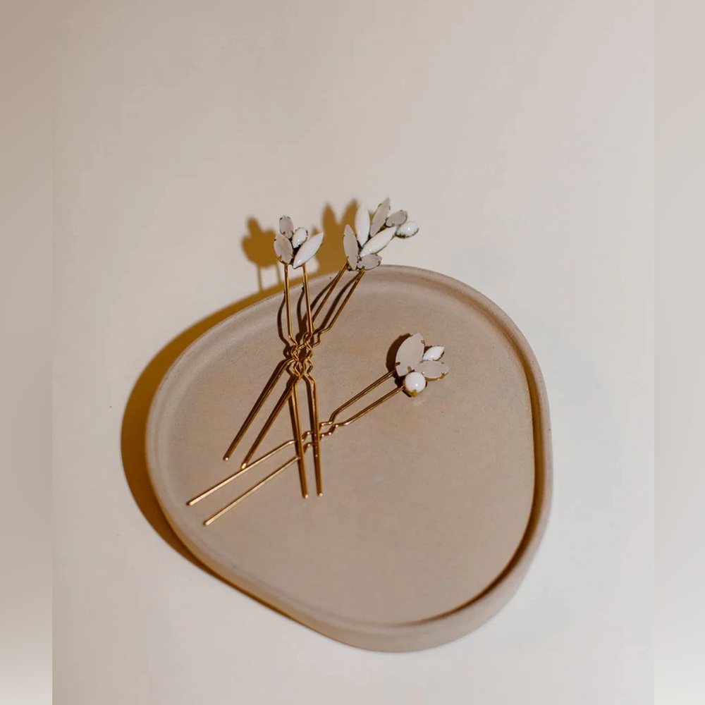 Hushed Commotion: Raw Crystal & Alabaster Hair Pins Gold